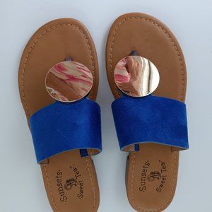 Sunset & Sweet Tea blue sandals, Size 5